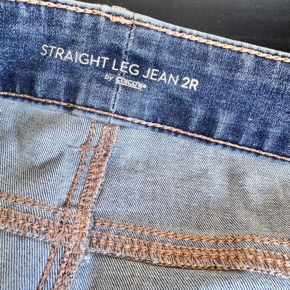 Chico’s Women’s Size 2R (12/14) Blue Denim Jeans Stretch Straight Leg Bootcut - Picture 4 of 11